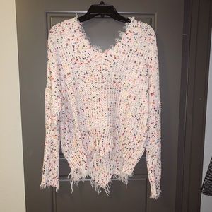 Rainbow confetti distressed sweater